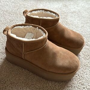 UGG ultra mini platform boots, chestnut, size usa10